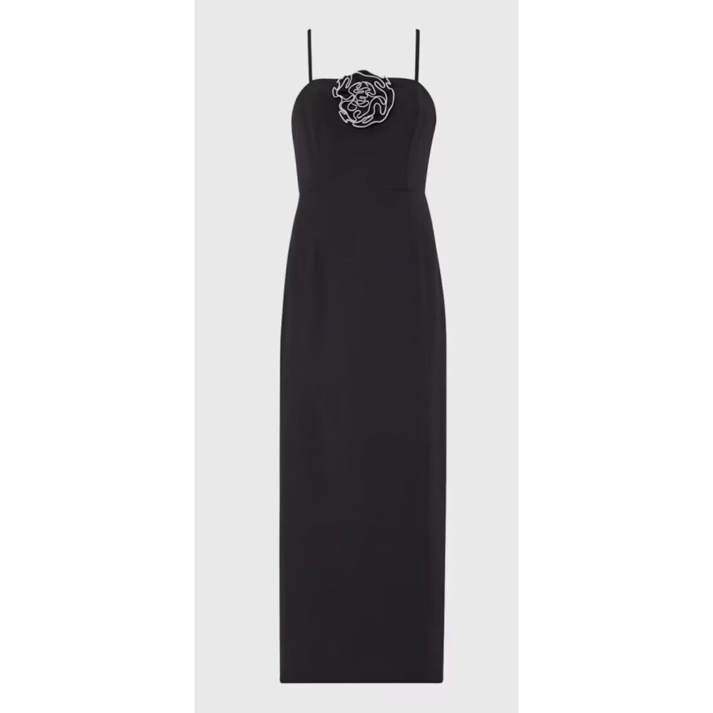 MILLY Black Allison Rosette Trim Boned Bodice Dress Size 2 Gala Wedding Guest
